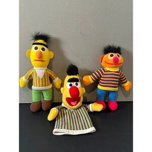 Vintage Sesame Street Bert Ernie Plush Puppet Lot Playskool Muppets 3pc Set